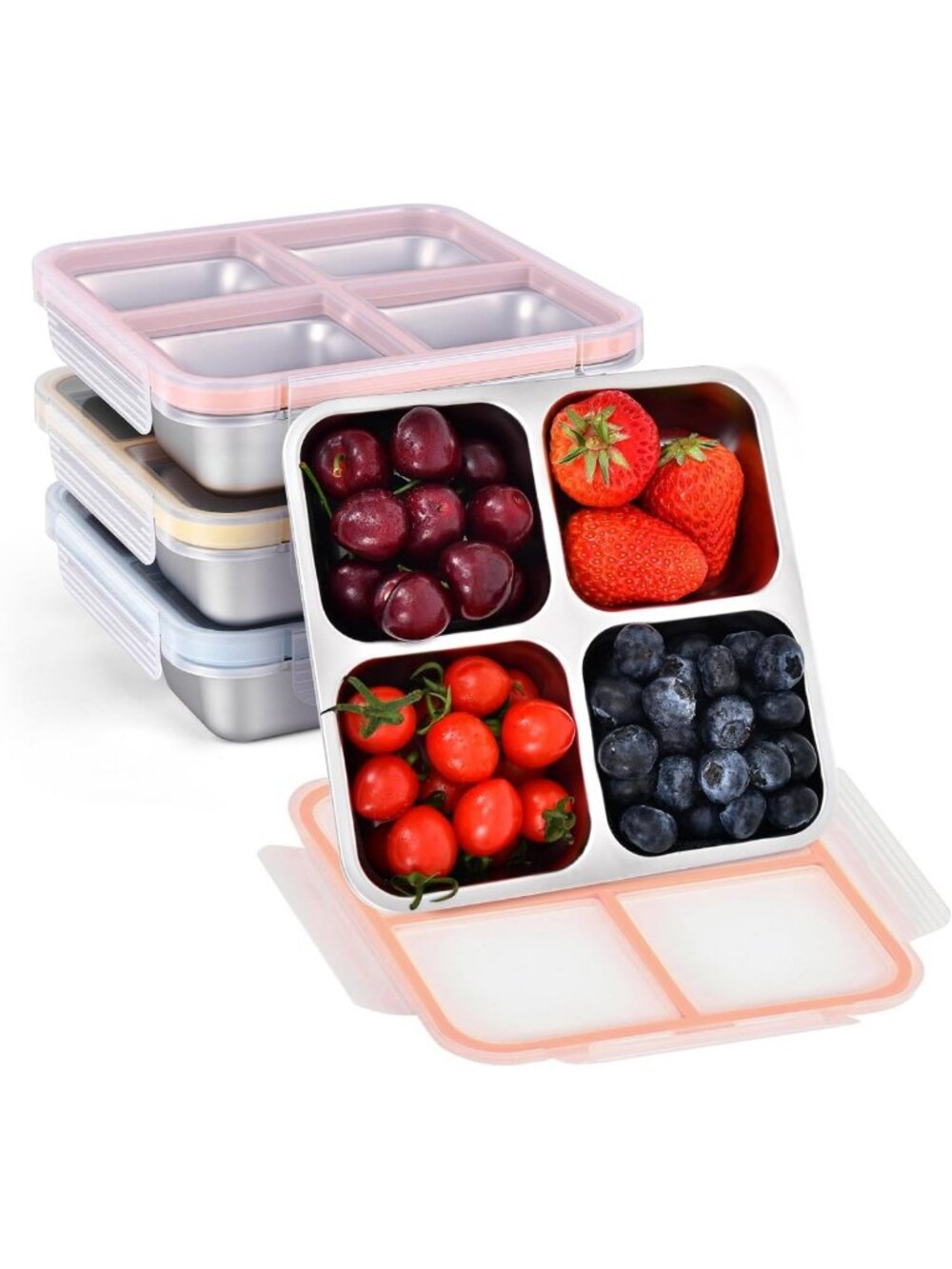 4-Pack Reusable Stainless Steel Snack Containers with Lids - Colorful Meal Prep